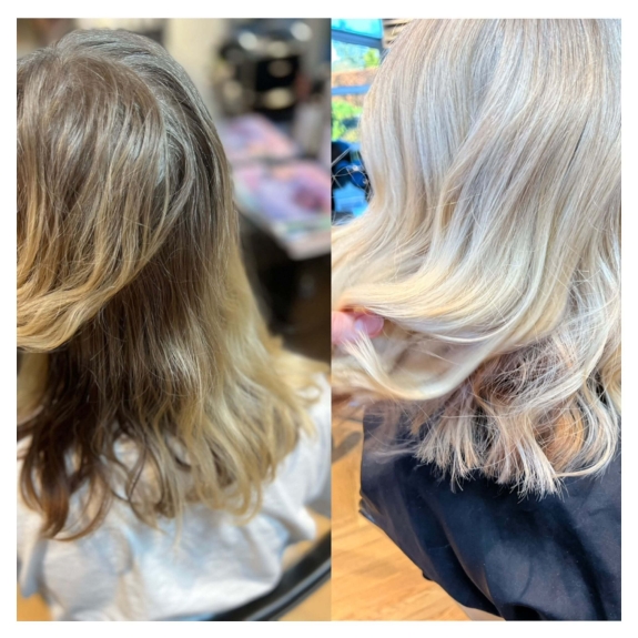 Colorcorrection hårfarve før og efter.