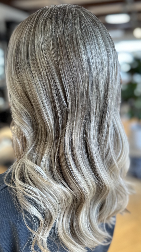 Lys og mørk balayage I langt hår.