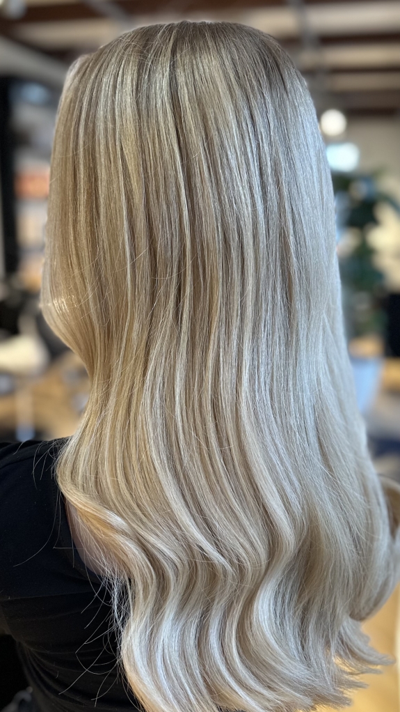 Lys og mørk balayage I langt hår.